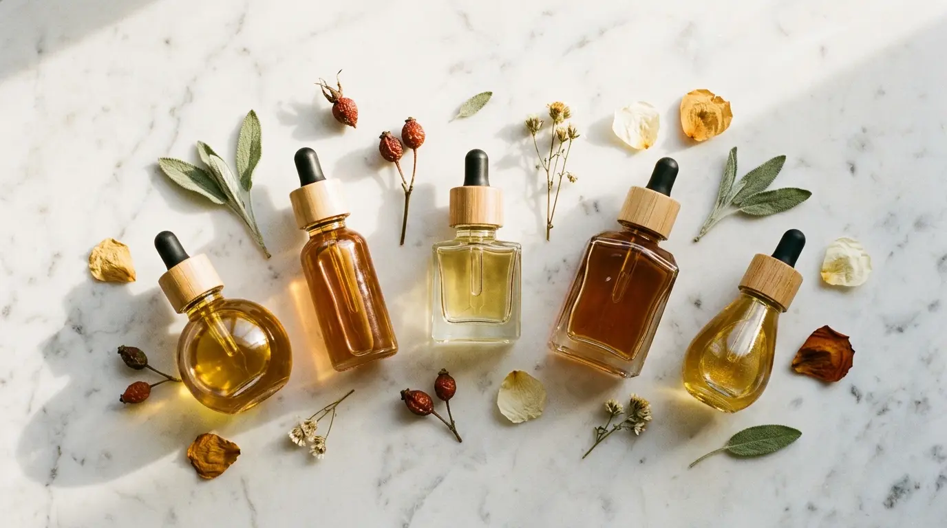 Comparing face oils by skin type - bottles with natural oils